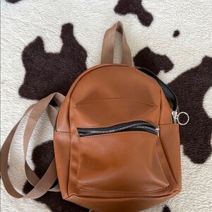 Brown Faux Leather Mini Backpack